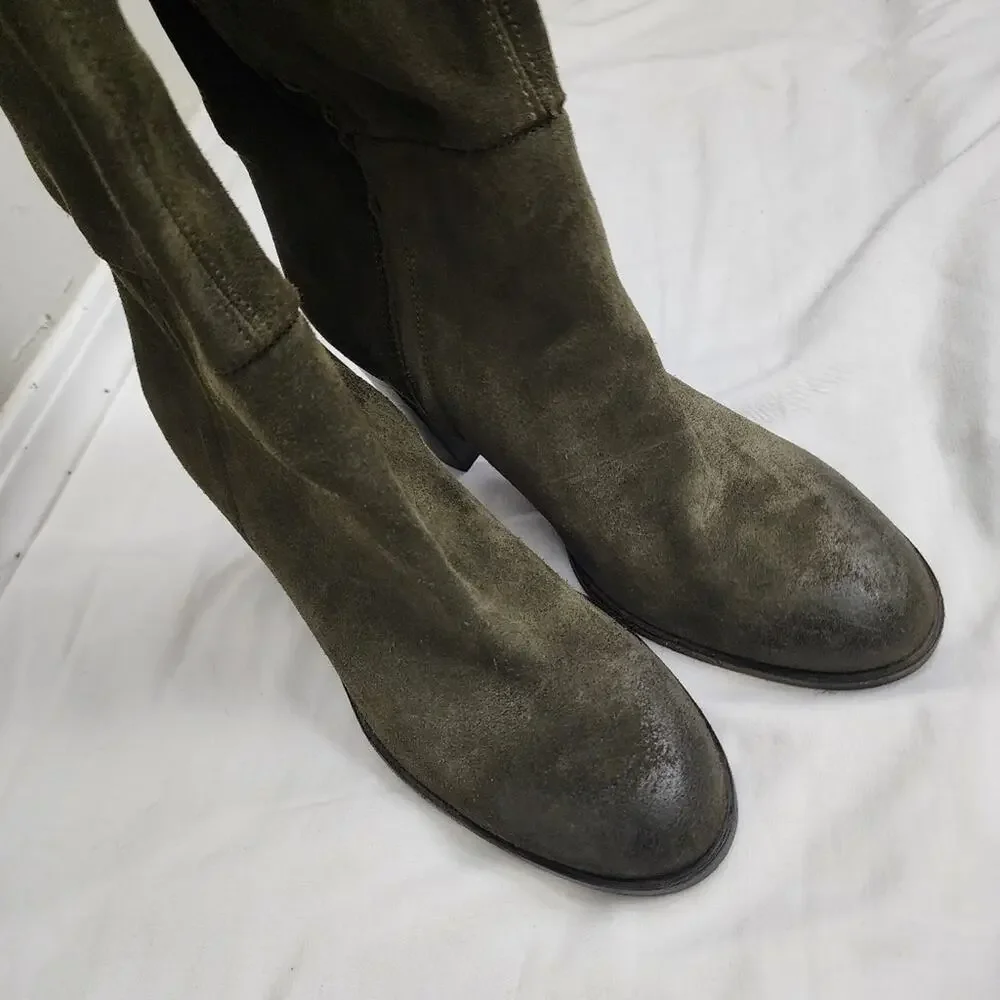 Free People Dakota Slouchy Suede Over The Knee Boots Moss Green EU 40 US 9.5 10